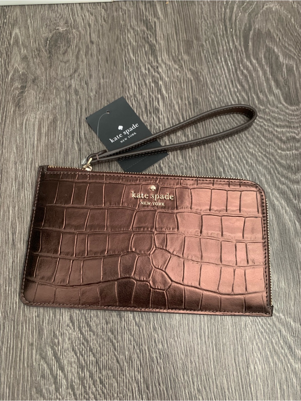 kate spade Metallic Brown Croc-Embossed Wristlet
